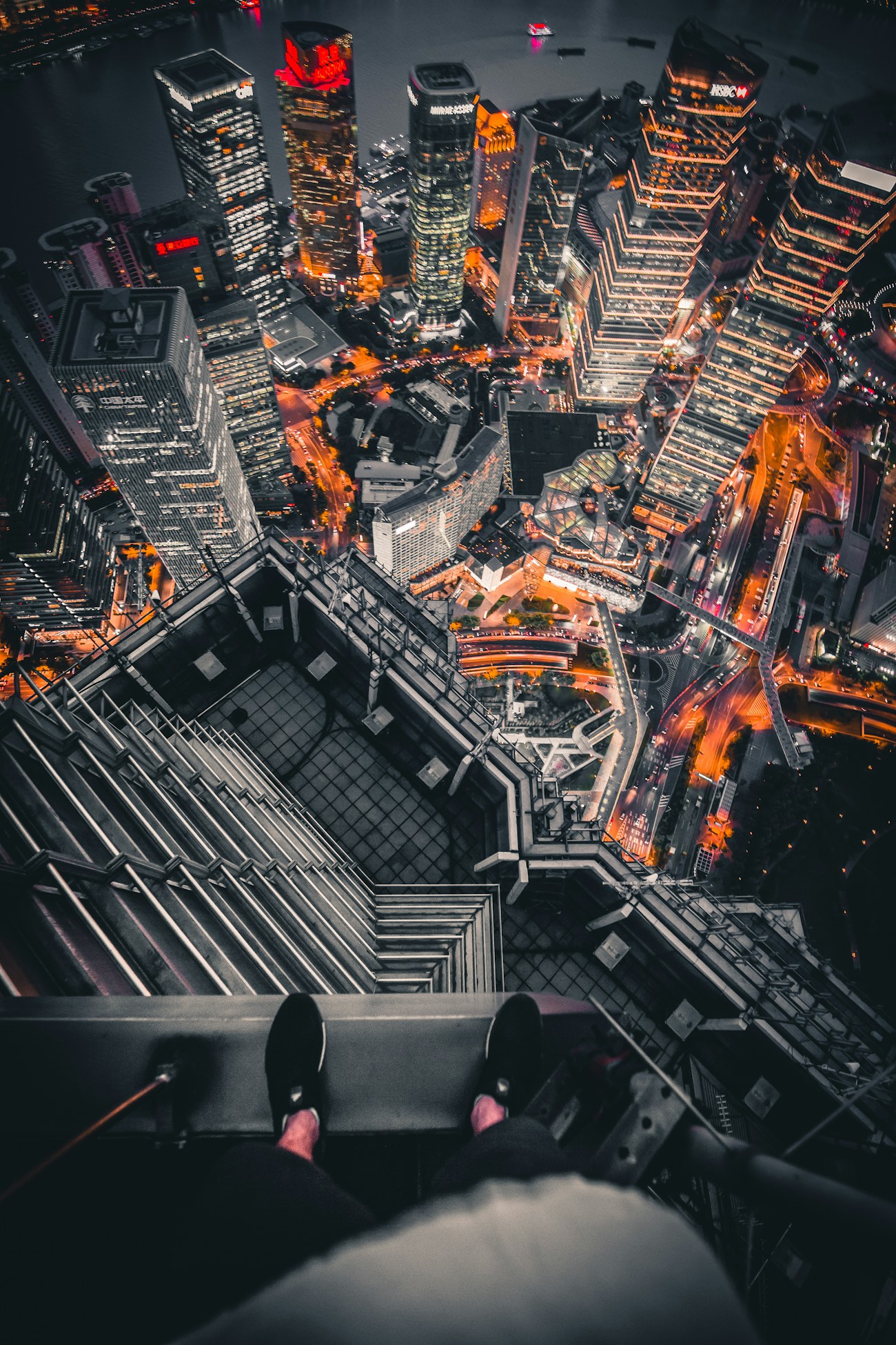 Looking straight down from the top of a skyscraper