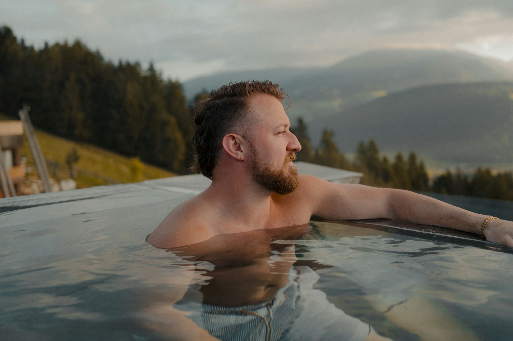 A hot tub at night