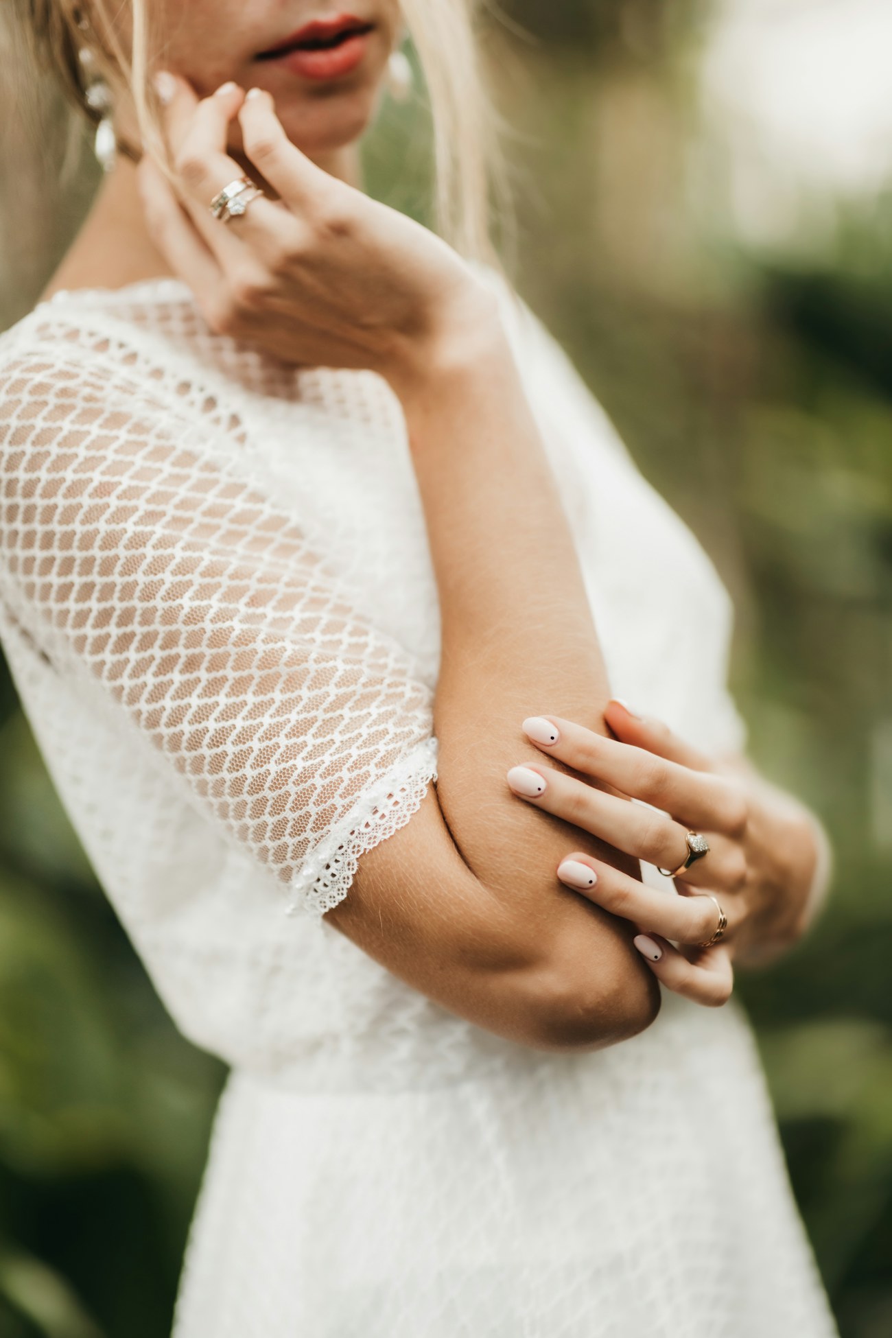 A bride in lace, close up