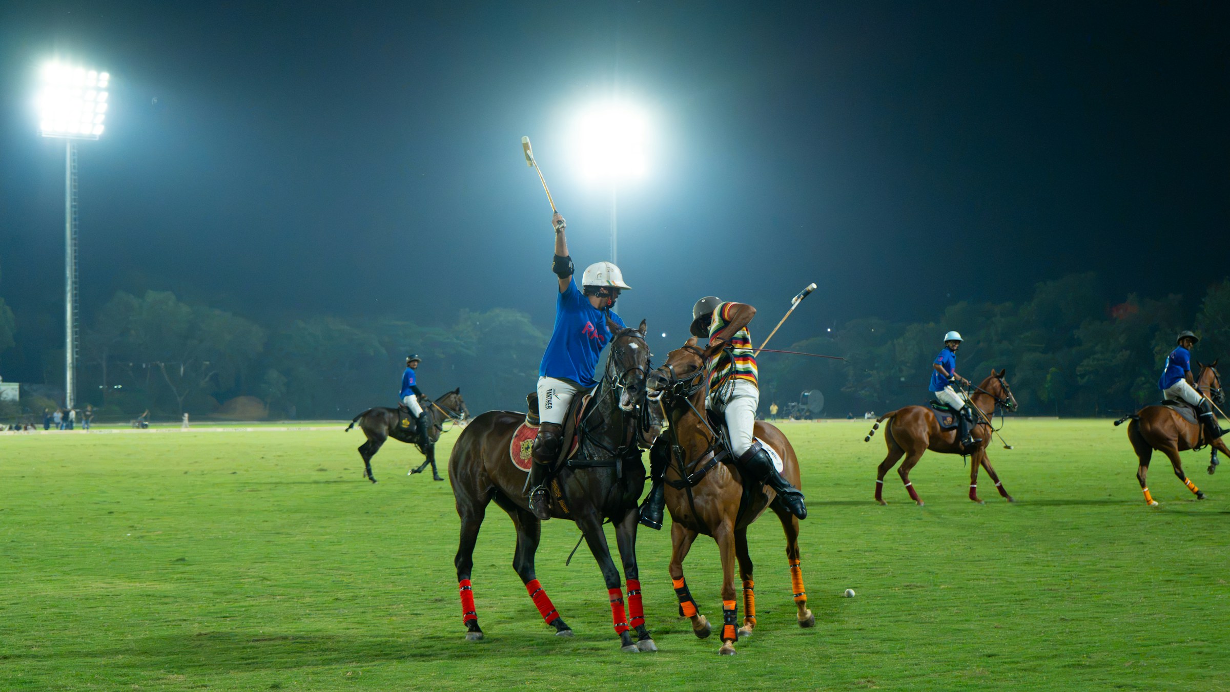 Night polo under floodlights