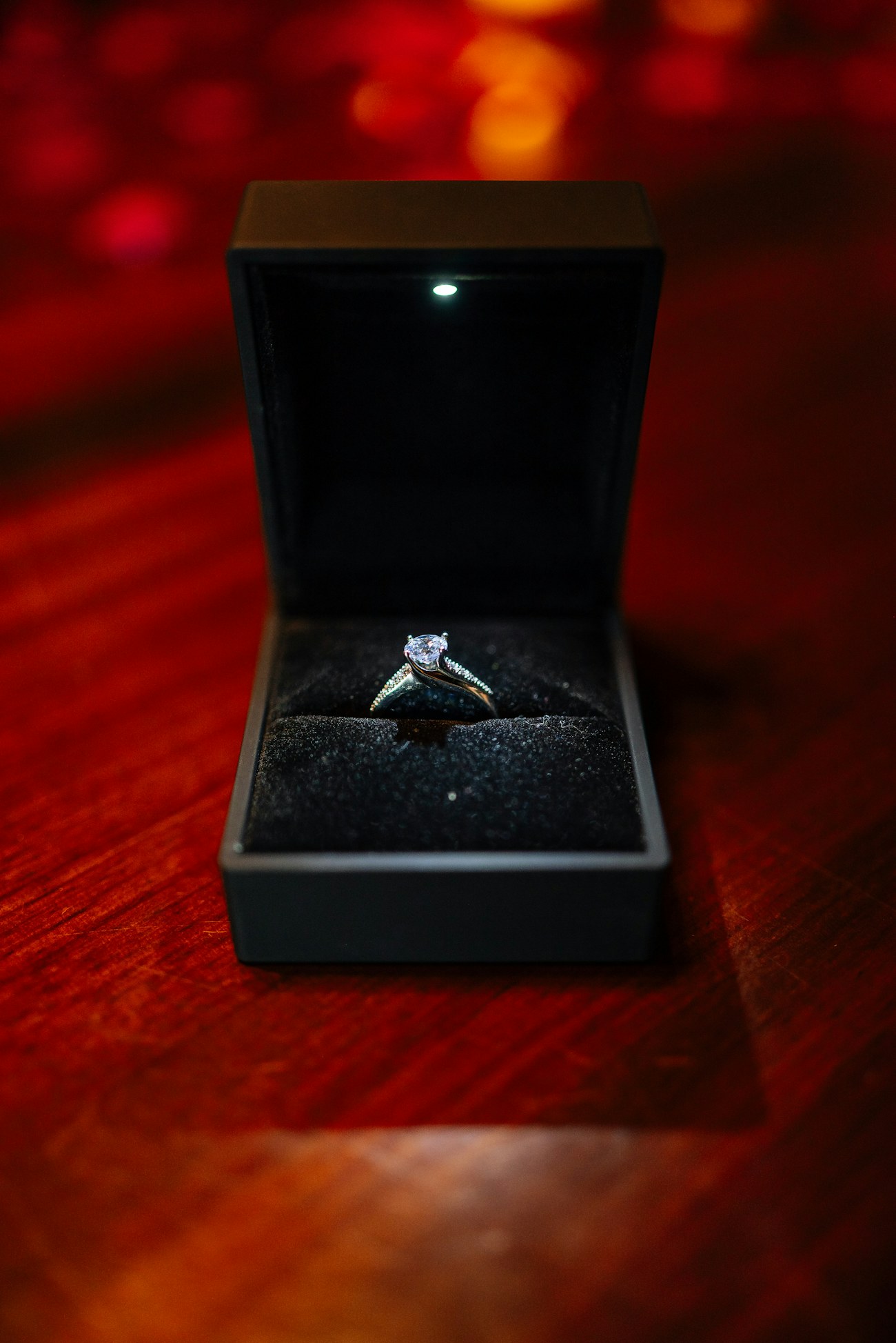 Engagement ring in its box