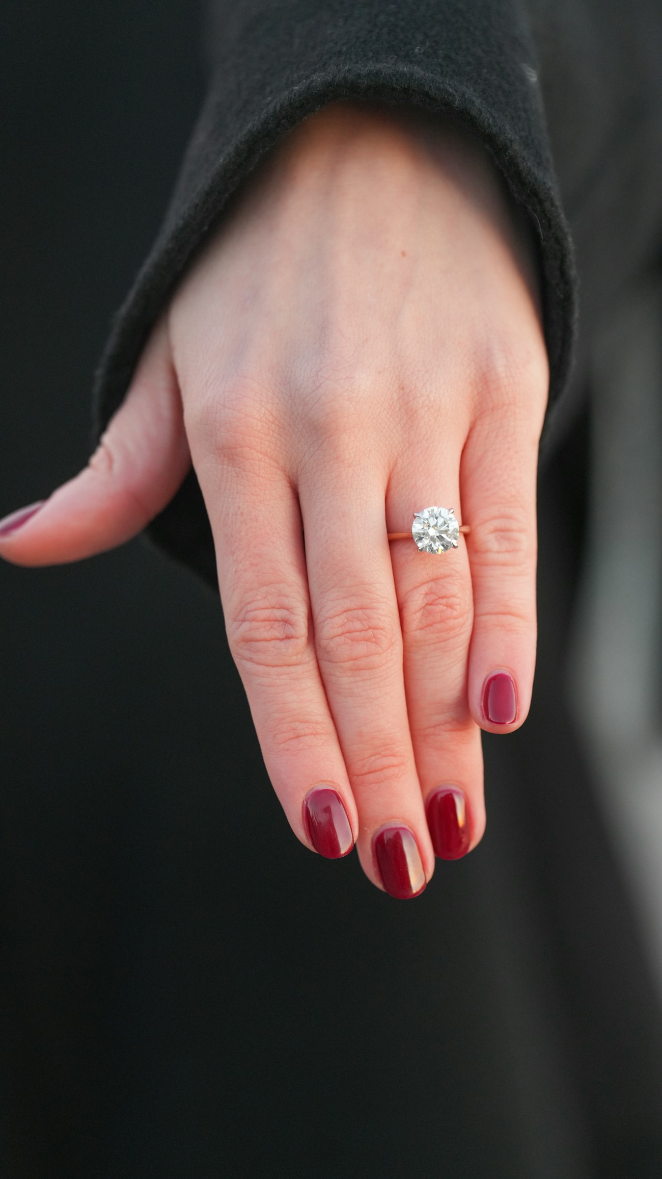 Hand wearing a diamond solitaire