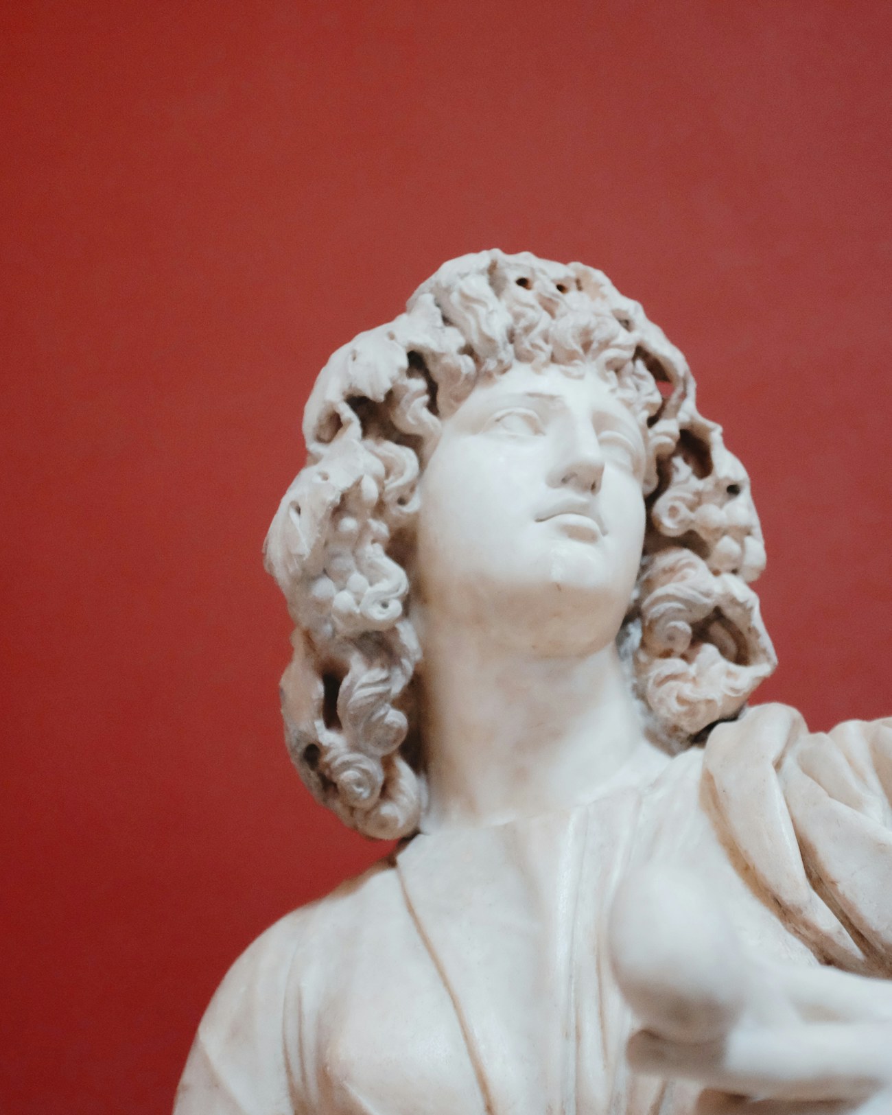 Marble bust on red