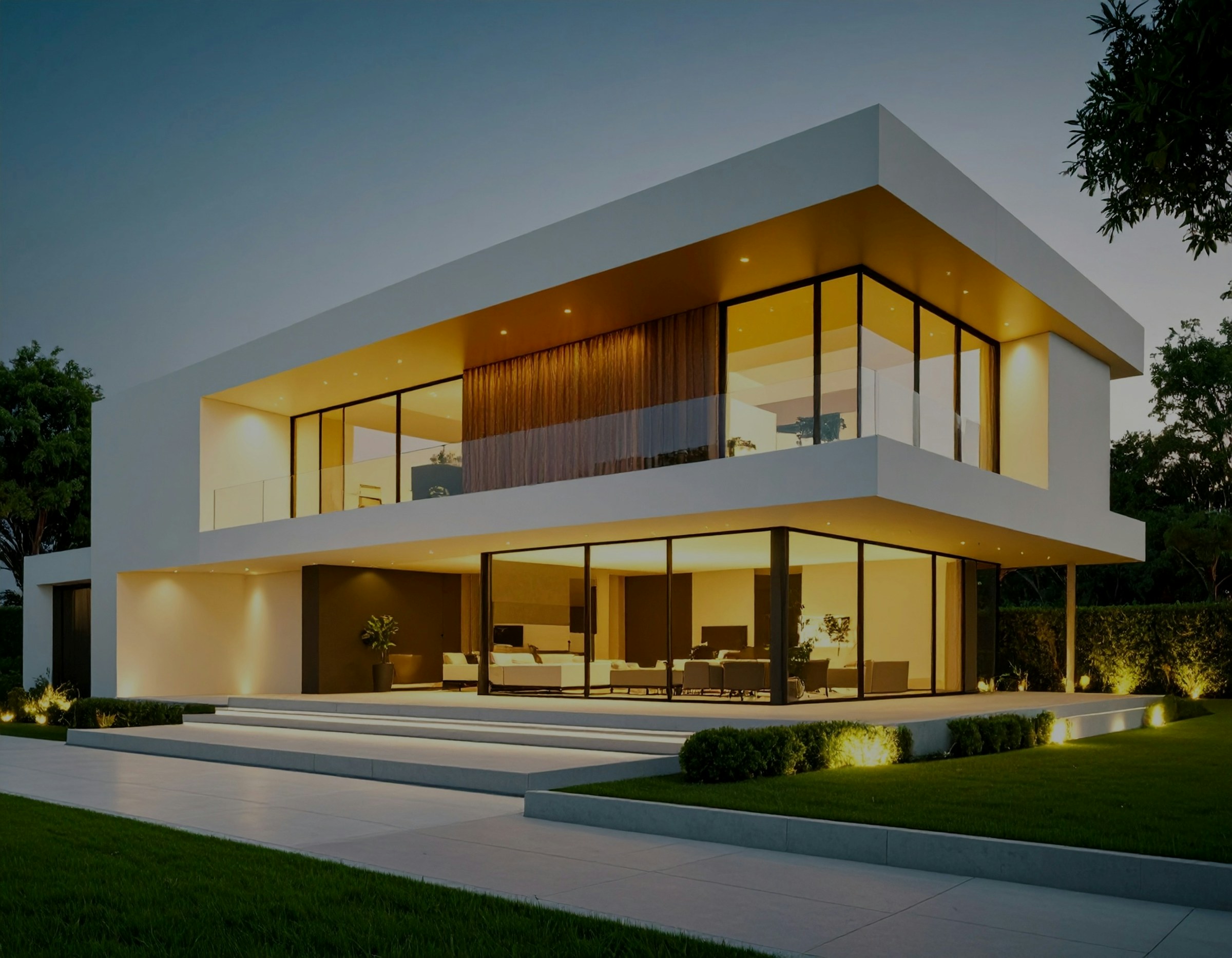 Casa Luce, a modern villa lit at dusk