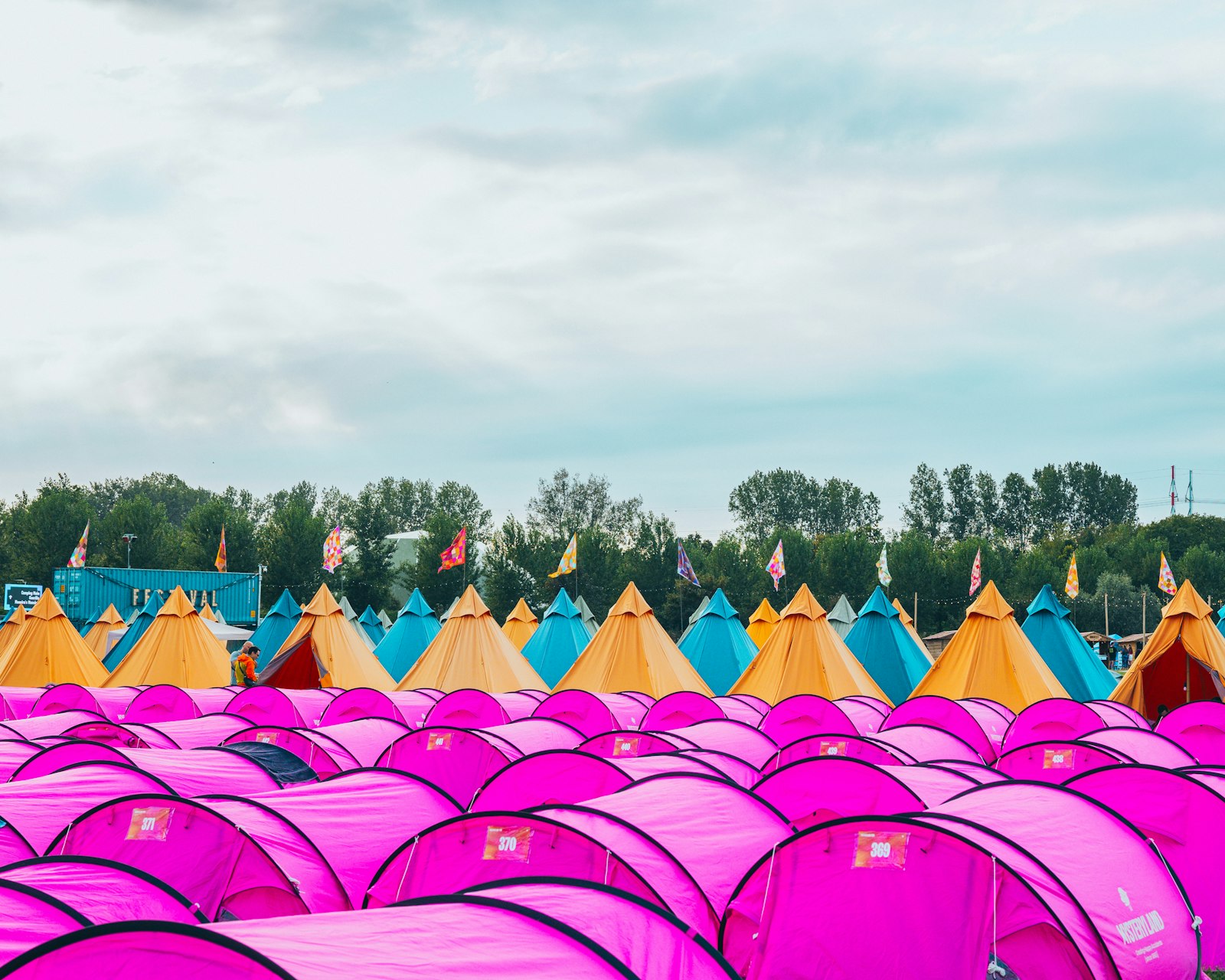 Pink tents at the campsite