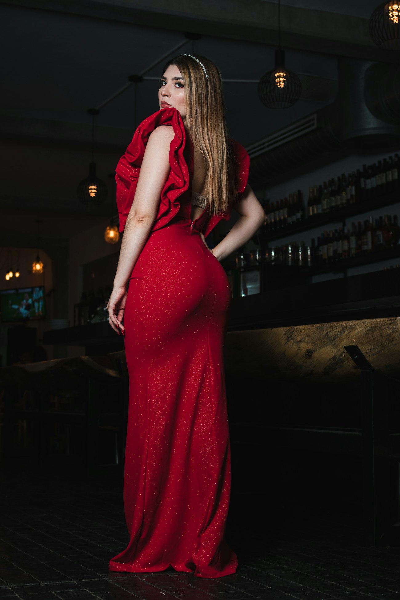 Guest in a red dress