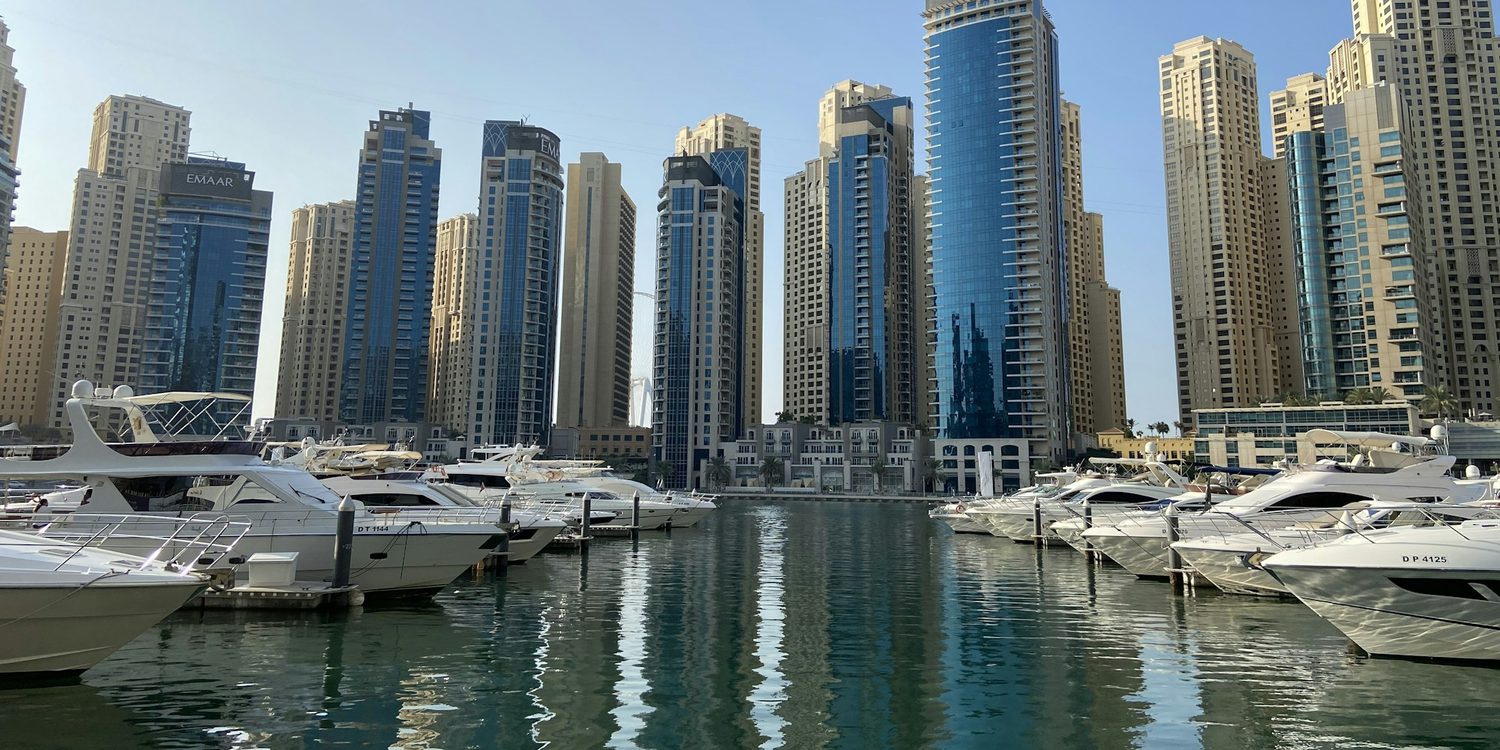 Dubai Marina towers and yachts