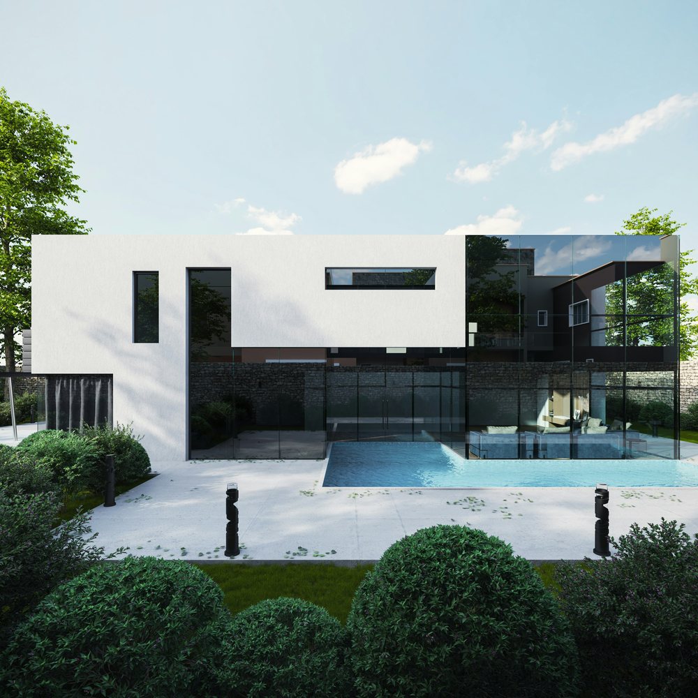 A white villa and its pool