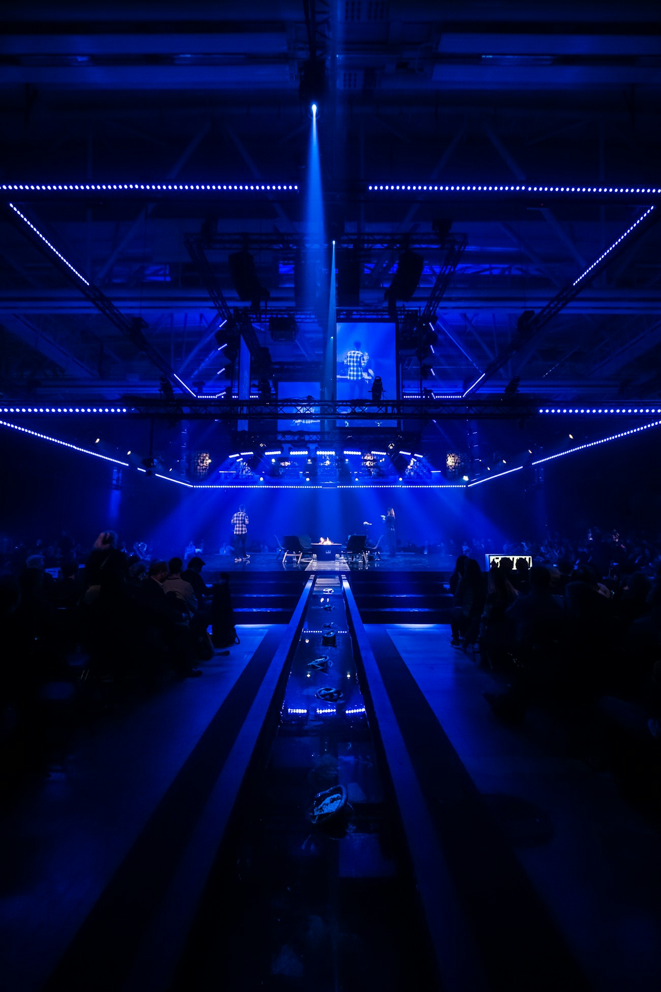 The SS27 venue lit in blue