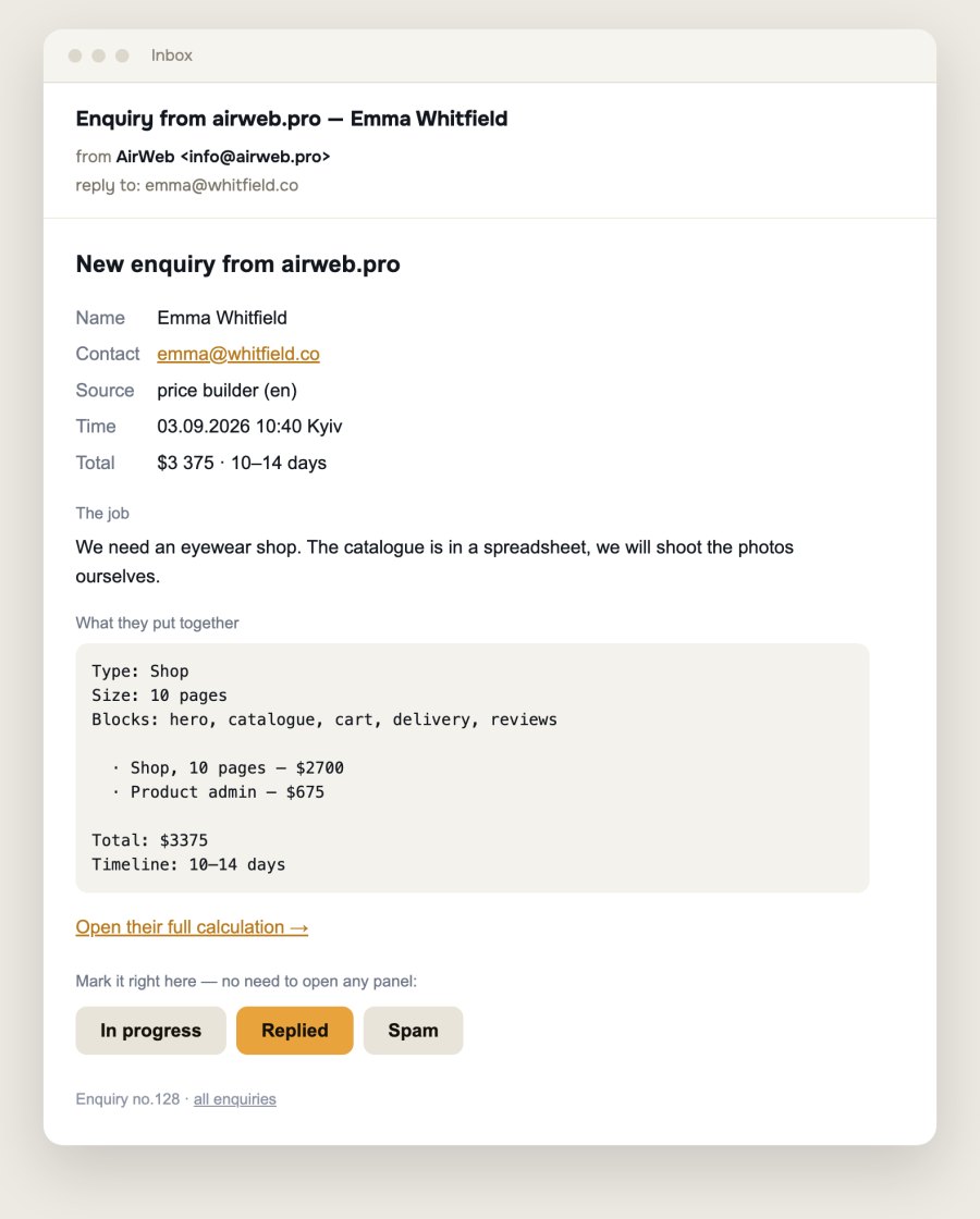 Enquiry notification by email