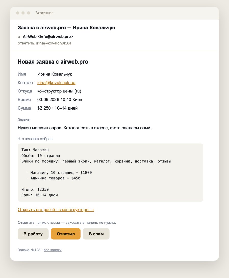 Письмо о заявке на почте