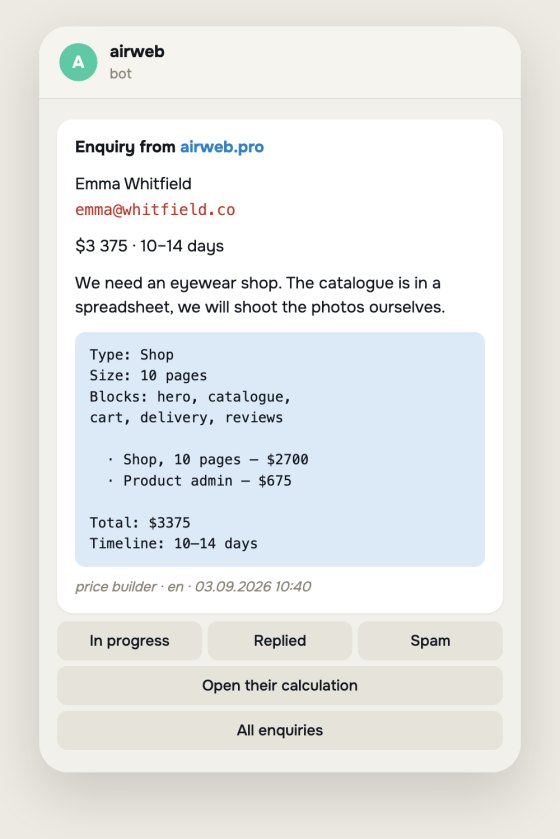 Enquiry notification in Telegram
